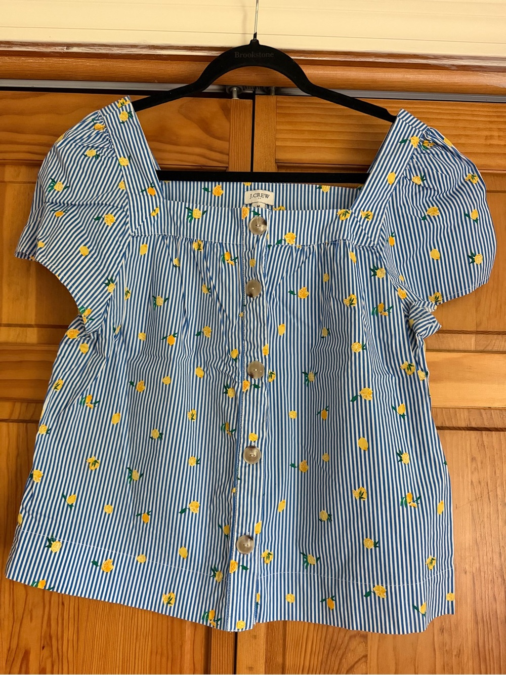J. Crew Blue Stripe Lemon-Print Top